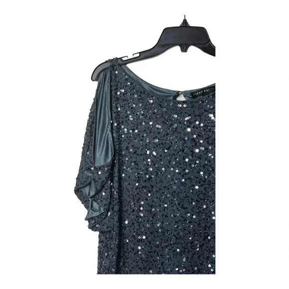 AIDAN MATTOX COLD SHOULDERS SEQUINS MINI DRESS GRAY/BLUE IN COLOR SIZE 0‎ - Picture 4 of 9